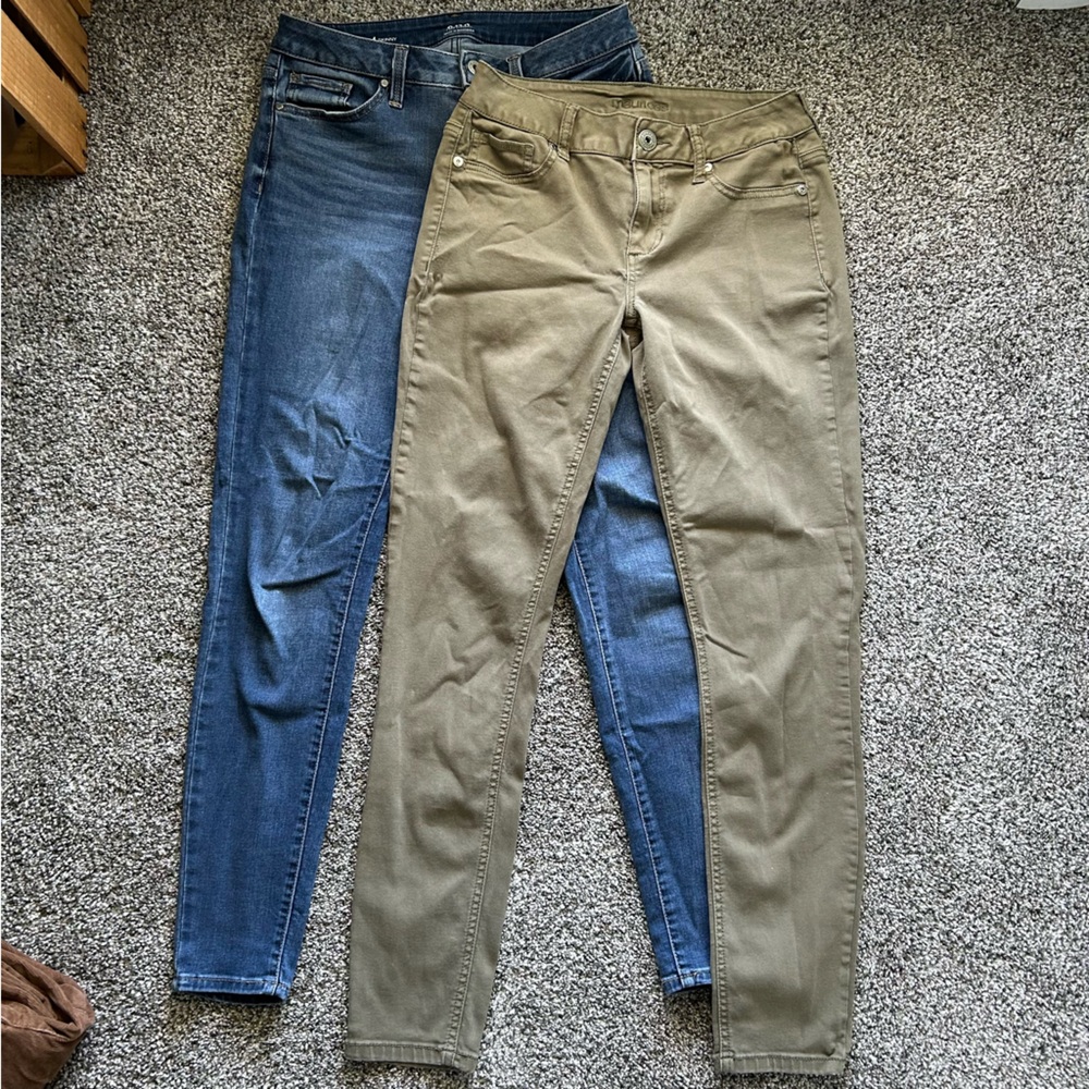 2 Pairs of Jeans, Green and and Blue